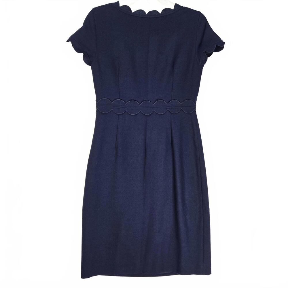 Boden Navy 100% Wool Scalloped Sheath Dress Size US 4R UK 8R Professional Work - Picture 3 of 9